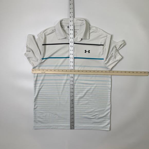 Under Armour Shirt Mens M Medium White Playoff Polo Loose HeatGear Striped Golf - Picture 3 of 11